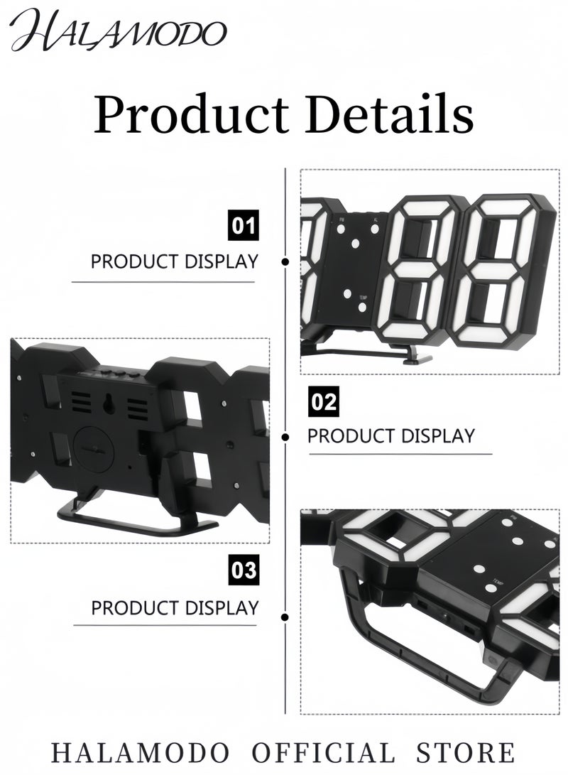 HALAMODO 3D LED Digital Alarm Clock Black 22.00X4.50X9.80cm - Image 2