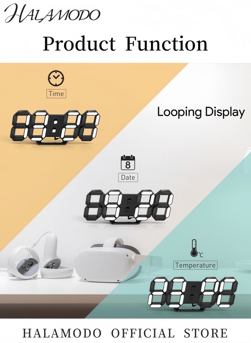HALAMODO 3D LED Digital Alarm Clock Black 22.00X4.50X9.80cm - Image 3
