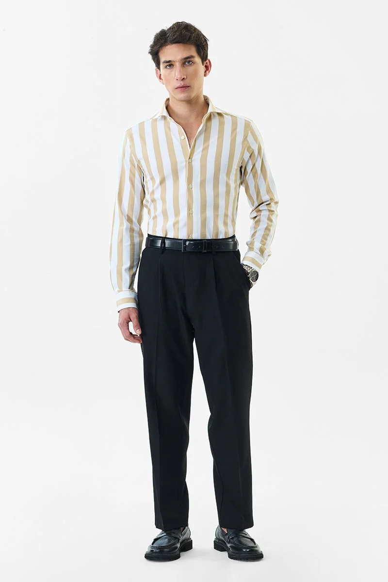 سنيتش White Striped Long Sleeve Slim Fit Luxe Shirt