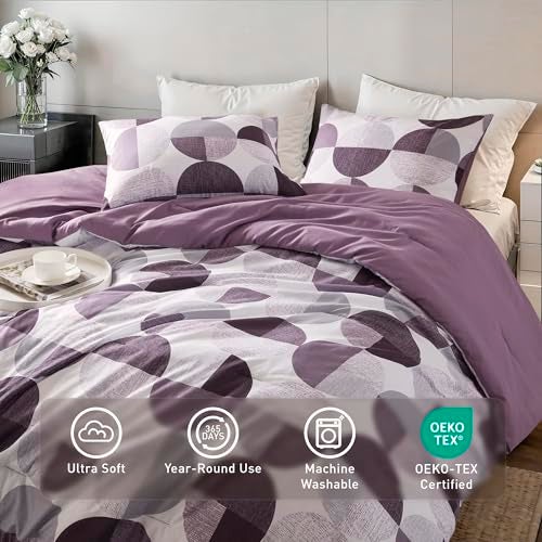Regency Heights Stylish Three-Tone Printed Queen Size Comforter Set, 3 Pieces Ultra-Soft Microfiber Bedding Set, Warm and Cozy Comforter for All Seasons, Plum Purple & Grey - Image 4