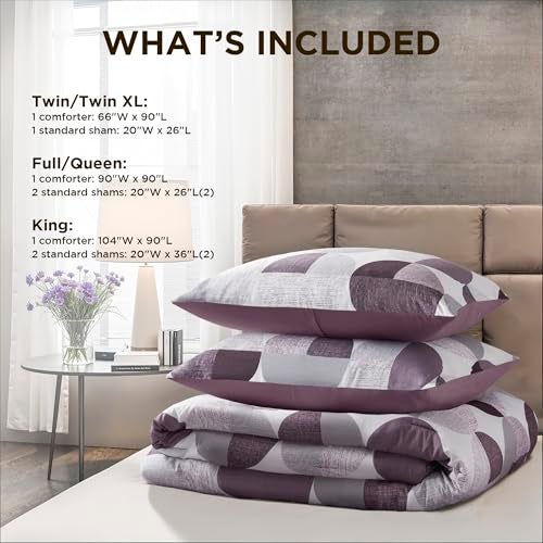 Regency Heights Stylish Three-Tone Printed Queen Size Comforter Set, 3 Pieces Ultra-Soft Microfiber Bedding Set, Warm and Cozy Comforter for All Seasons, Plum Purple & Grey - Image 5