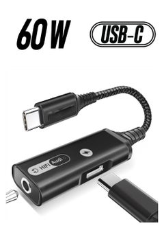 USB C to 3.5mm Headphone and Charger Adapter, Type C Headphone Adapter,  2-in-1 USB C to AUX Mic Jack with PD 60W Fast Charging, Compatible with Samsung Galaxy S22/S23 Ultra/Note20, Pixel 6, iPad Pro