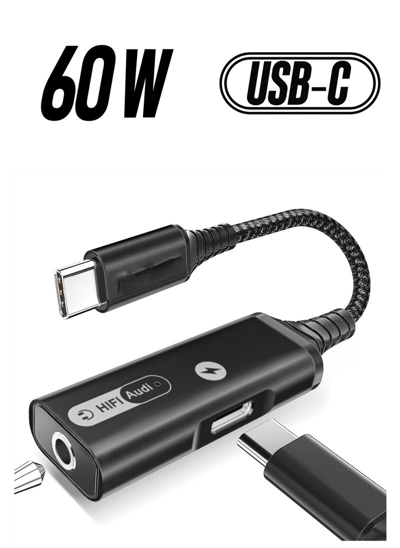 SYOSI - USB C to 3.5mm Headphone and Charger Adapter, Type C Headphone Adapter,  2-in-1 USB C to AUX Mic Jack with PD 60W Fast Charging, Compatible with Samsung Galaxy S22/S23 Ultra/Note20, Pixel 6, iPad Pro - Image 1