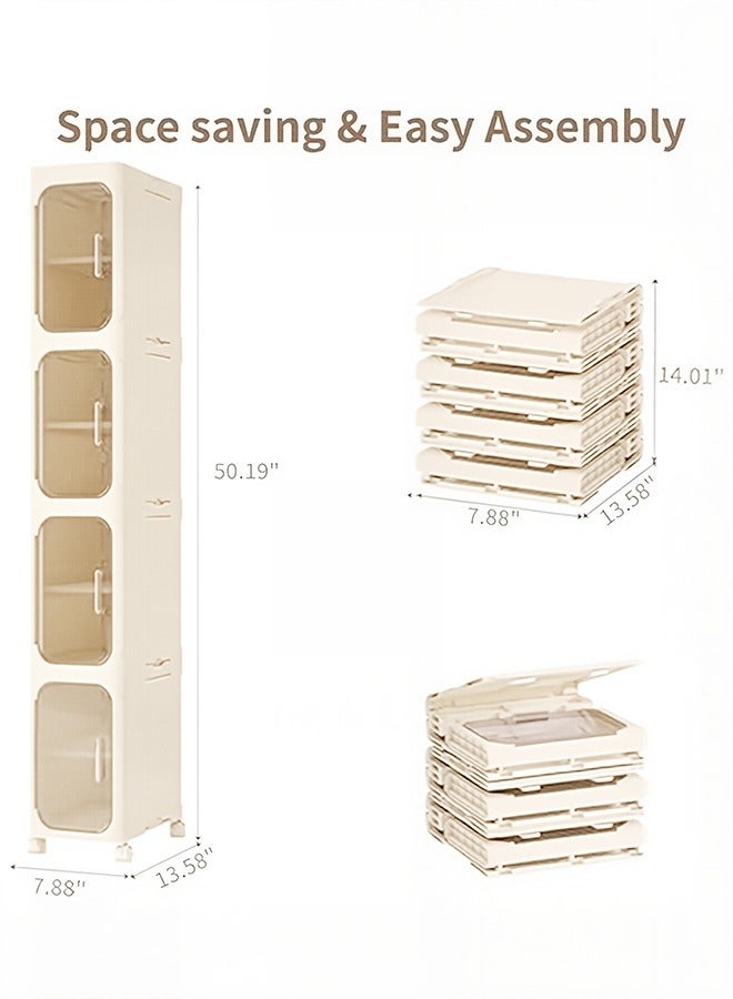 Vividorad Slim Bathroom Storage Cabinet, Foldable Storage Cabinets,Narrow Bathroom Storage,Movable Bathroom Storage Organizer for Small Spaces,Bathroom,Kitchen,Laundry,(4/3/2-Tiers)  - Image 1