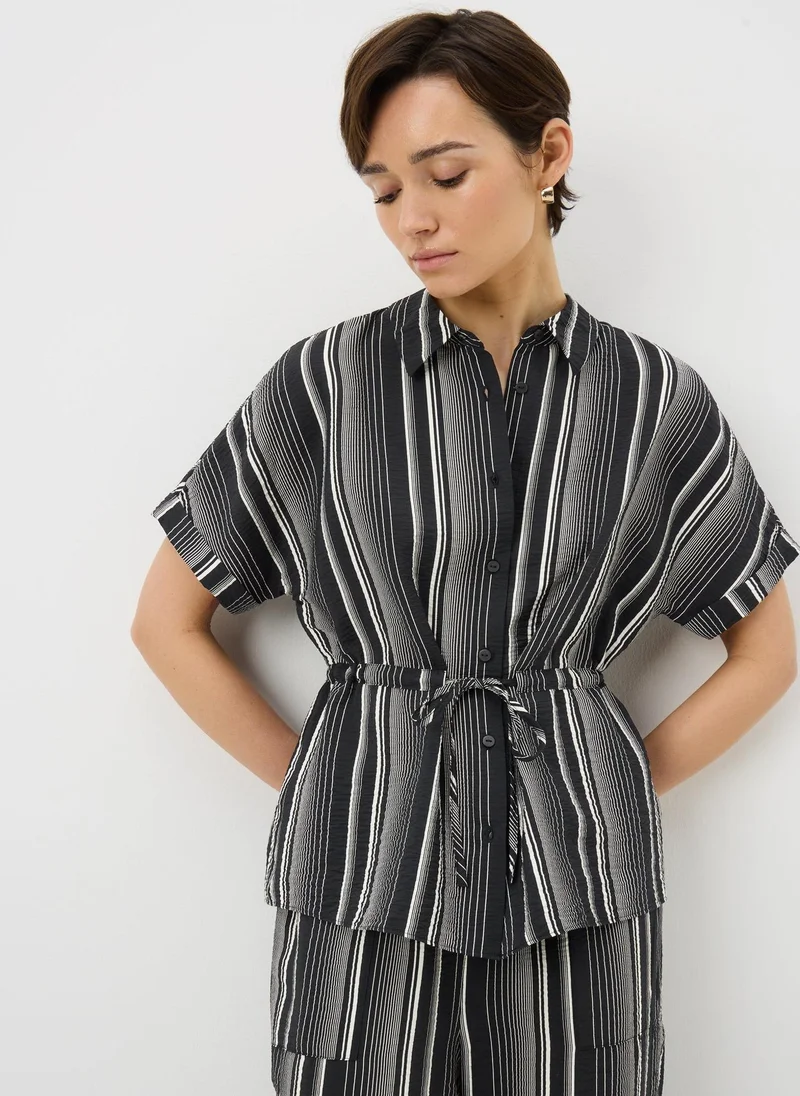 ماتلان Black Stripe Tie Waist Co Ord Shirt