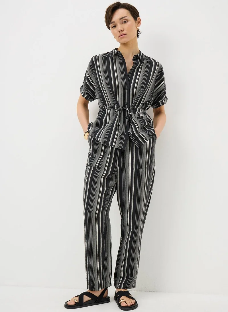 ماتلان Black Stripe Tie Waist Co Ord Shirt