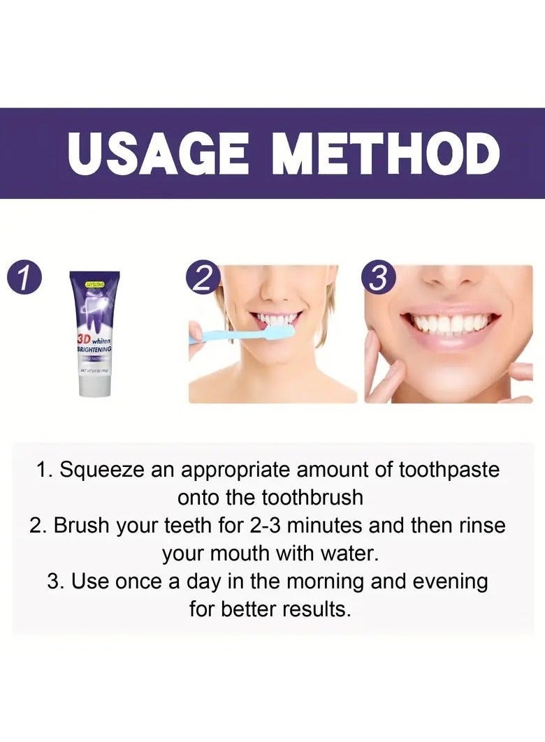 Jaysuing 3D Whitening Purple Toothpaste - 3.52 oz (99g) Paste for Teeth Whitening, Deep Cleaning, Fresh Breath, and Oral Odor Removal - Moisturizing Dental Care Product with Basic Cleaning Effect - Image 4