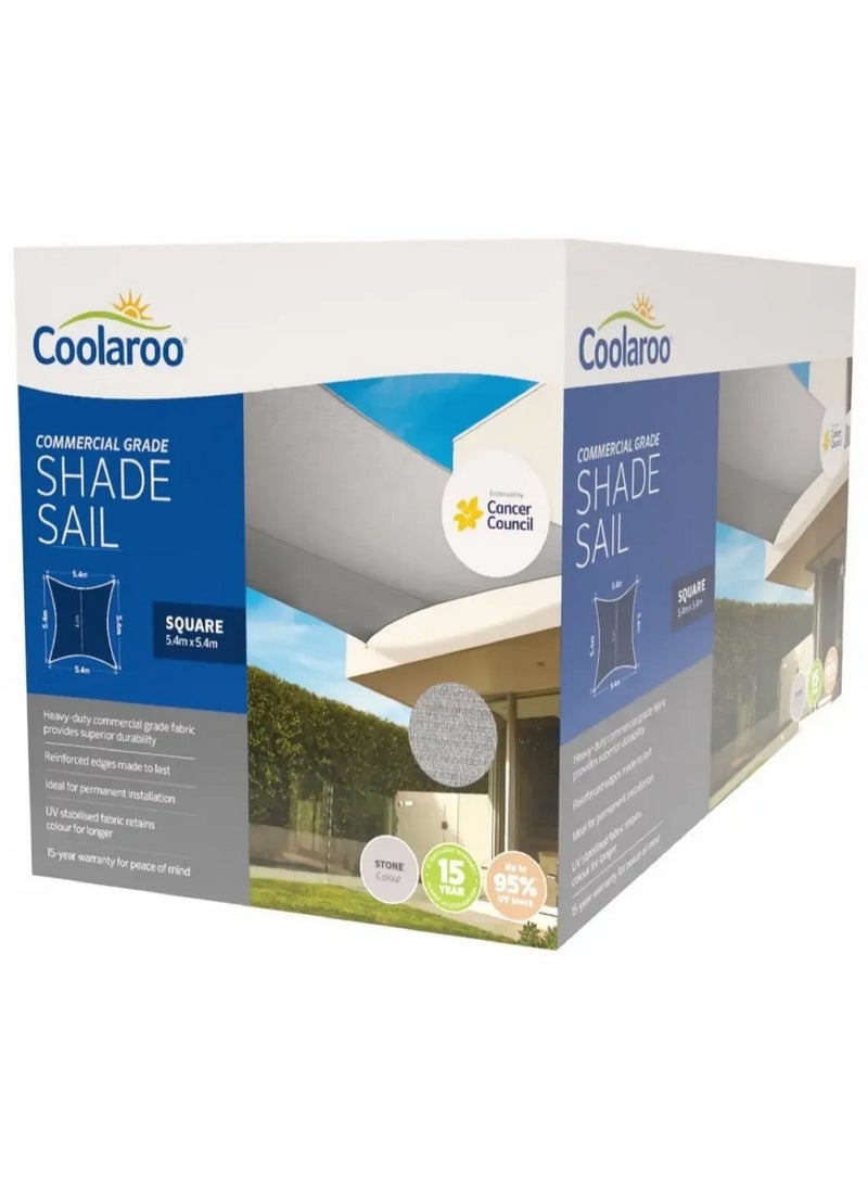 Coolaroo Commercial Grade Square Stone Colour Shade Sail Upto 95% Uv Block 5.4X5.4M Size - Image 1