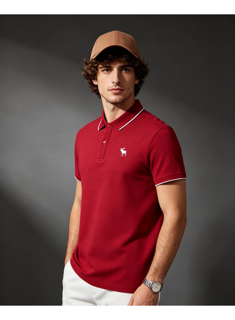 Abercrombie & Fitch Unisex Short Sleeve Polo Shirt Casual Daily Wear For Men And Women Red - Image 4