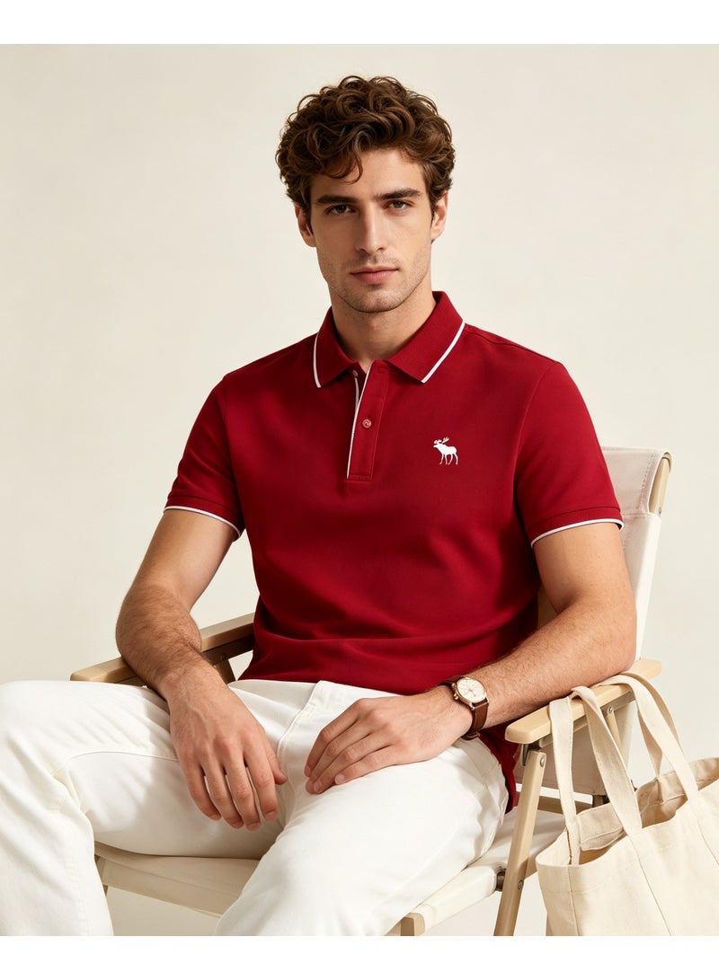 Abercrombie & Fitch Unisex Short Sleeve Polo Shirt Casual Daily Wear For Men And Women Red - Image 2