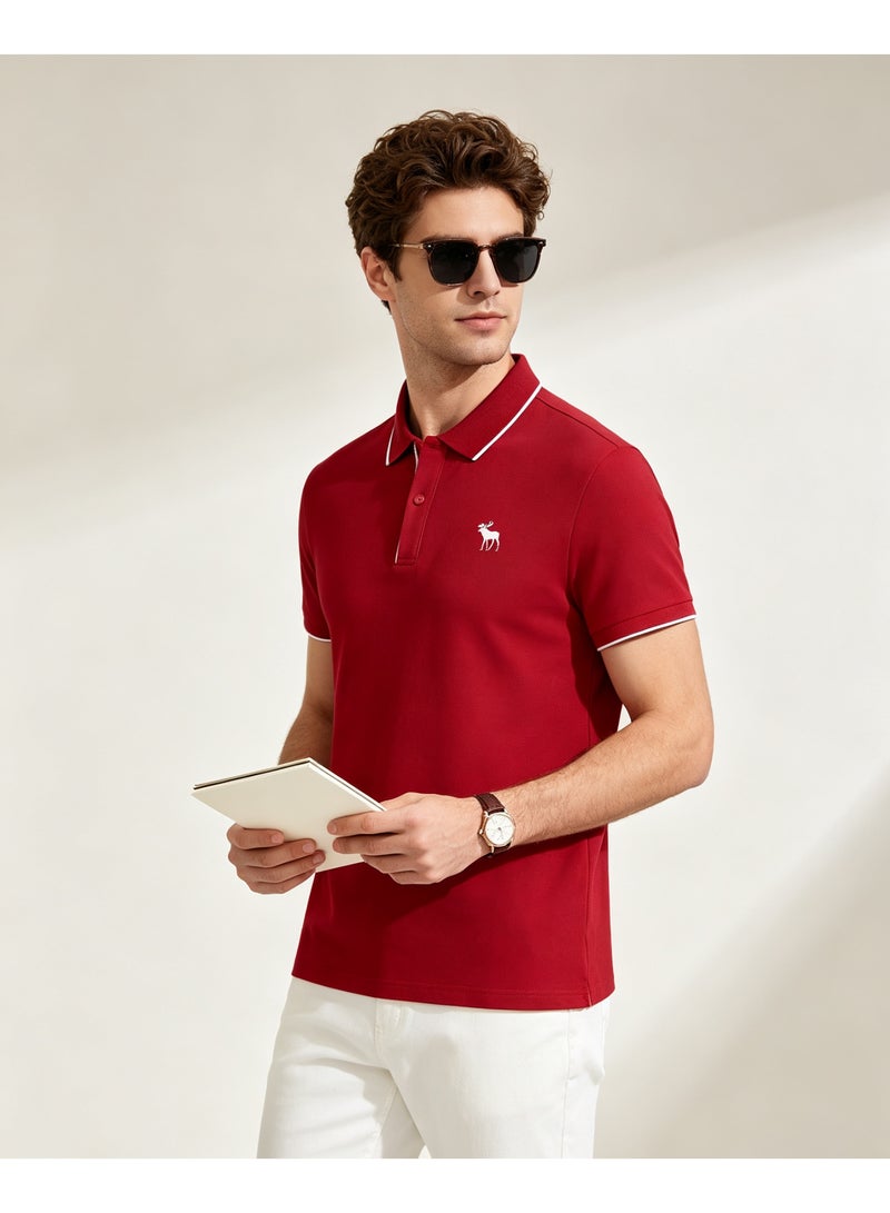 Abercrombie & Fitch Unisex Short Sleeve Polo Shirt Casual Daily Wear For Men And Women Red - Image 3