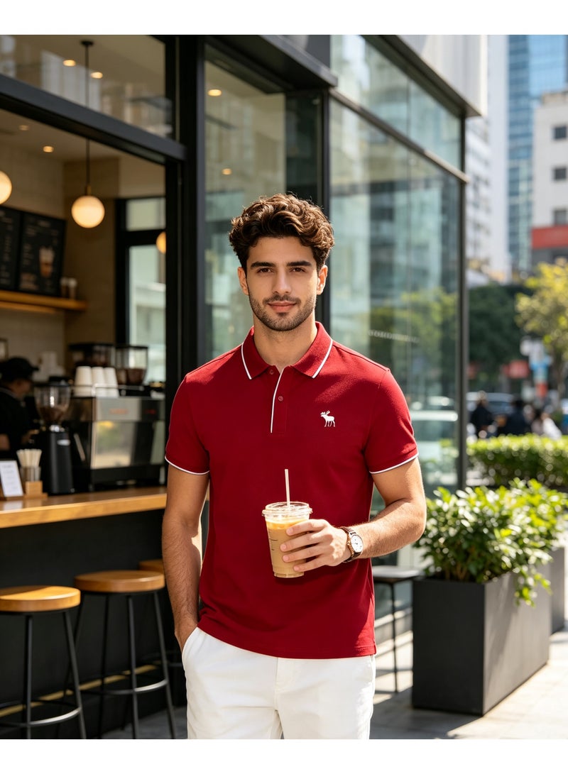Abercrombie & Fitch Unisex Short Sleeve Polo Shirt Casual Daily Wear For Men And Women Red - Image 5