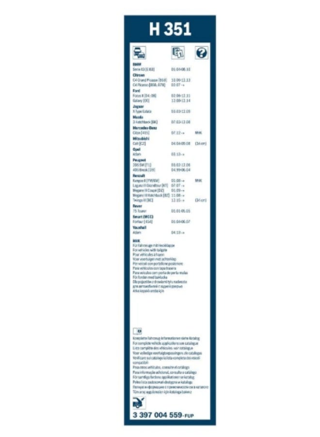 BOSCH 14-inch Bosch steel rear wiper blades - H351 for Citroën C4 Picasso 2010-2016 BMW X3 (2006-2010) - Image 2