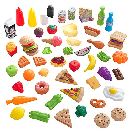 KidKraft 65-Piece Plastic Play Food Set for Play Kitchens, Fruits, Veggies, Sweets, Drinks and More, Gift for Ages 3+ - Image 1