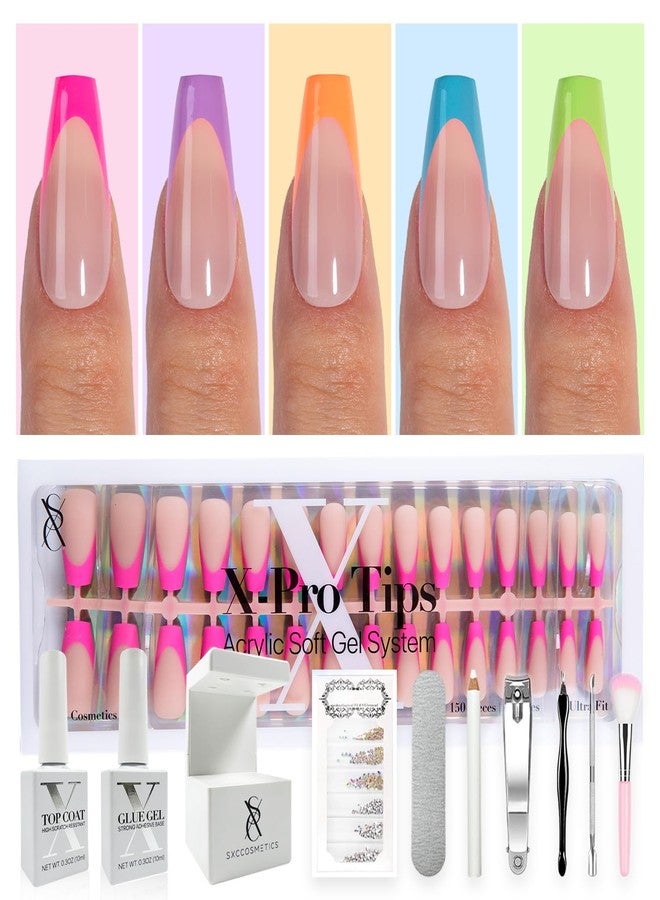 SXC Cosmetics X-Pro Tips French Tip Press On Nails - Bright Pastel Glow in the Dark Series (GLOW120KIT-M Coffin) - Image 1