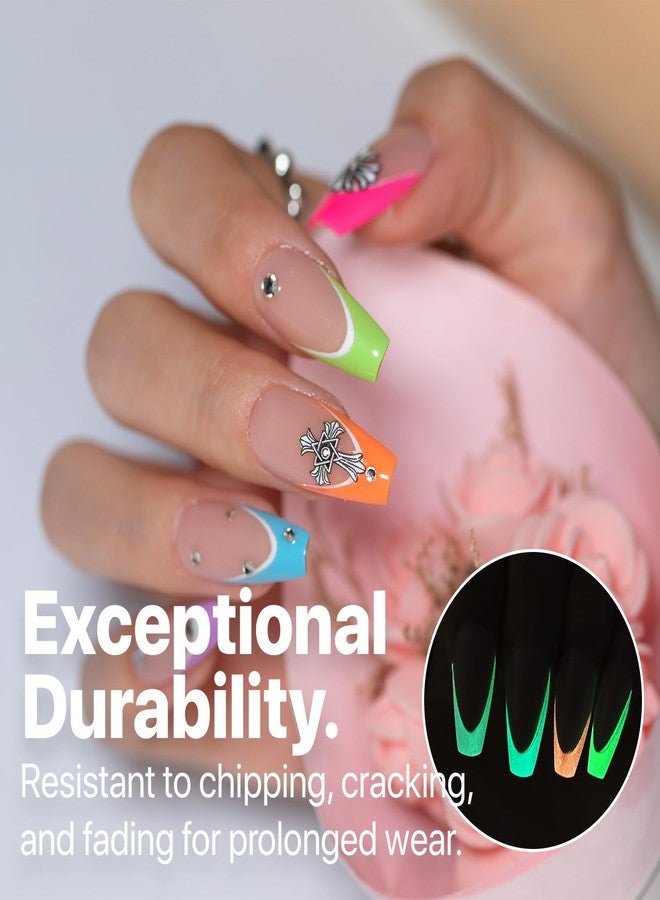 SXC Cosmetics X-Pro Tips French Tip Press On Nails - Bright Pastel Glow in the Dark Series (GLOW120KIT-M Coffin) - Image 3