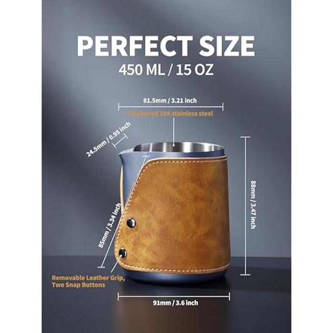 Unity 450Ml15Oz Handleless Milk Frothing Pitcher Milk Frother Cup 304 Stainless Steel Espresso Steaming Pitcher Milk Jug Cup Latte Art Blue - Image 2