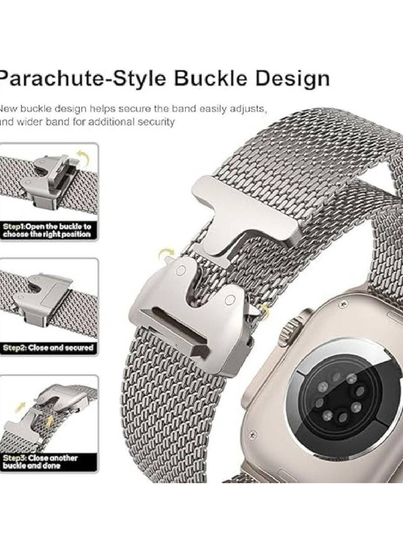 Beauenty Adjustable Metal Strap for Apple Watch Ultra  Ultra 2 - Milanese Loop Stainless Steel Mesh Band for 49mm, 46mm, 45mm, 44mm (titanium color) - Image 2