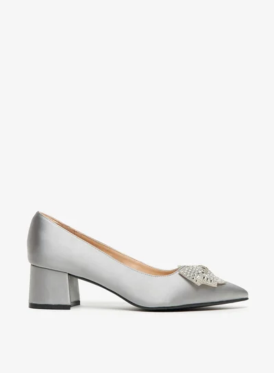 Celeste Women's Bow Embellished Pointed Toe Pumps with Block Heels