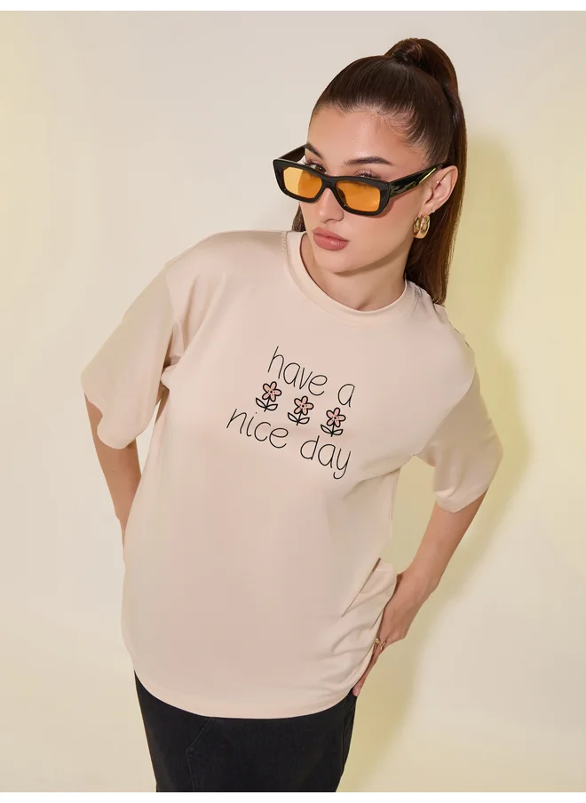 Take Two Take Two Slogan Print Round Neck Oversized T-Shirt