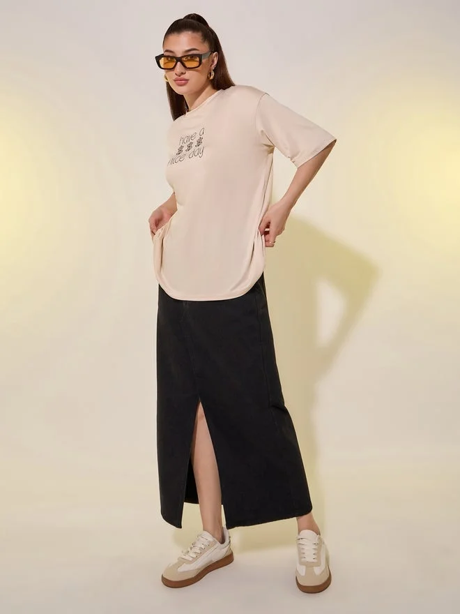 Take Two Slogan Print Round Neck Oversized T-Shirt