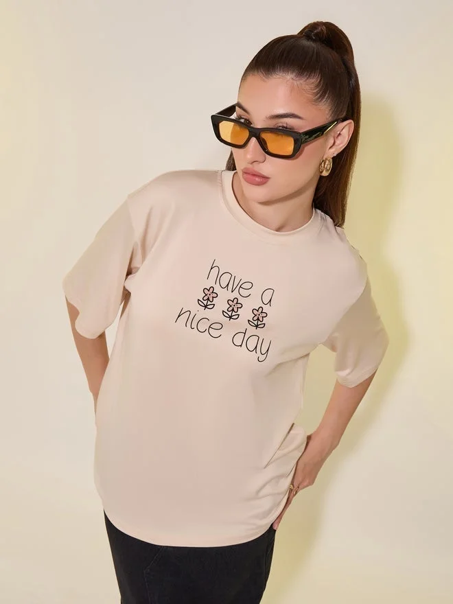 Take Two Slogan Print Round Neck Oversized T-Shirt