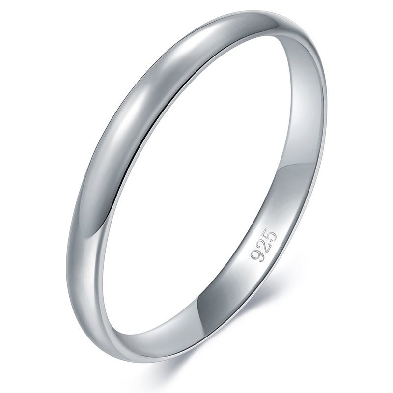 BORUO 925 Sterling Silver Ring High Polish Plain Dome Tarnish Resistant Comfort Fit Wedding Band 2mm Ring Size 8.5 - Image 4