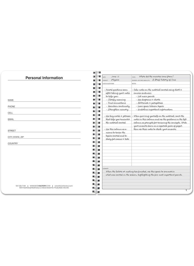 BookFactory BookFactory Universal Note Taking System Cornell Notes NoteTaking Notebook  120 Pages 8 12 x 11  WireO LOG1207CWAUniversalNote  - Image 2