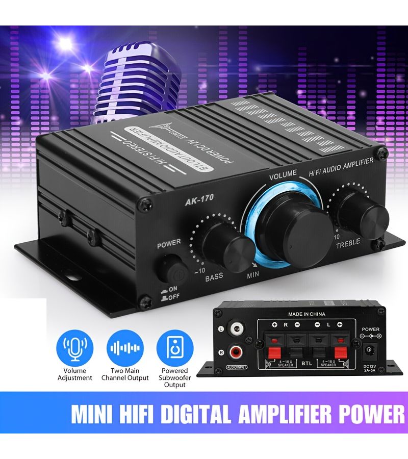 AK 170 12V Mini Car Power Amplifier Universal For Home Motorcycle MP3 - Image 1