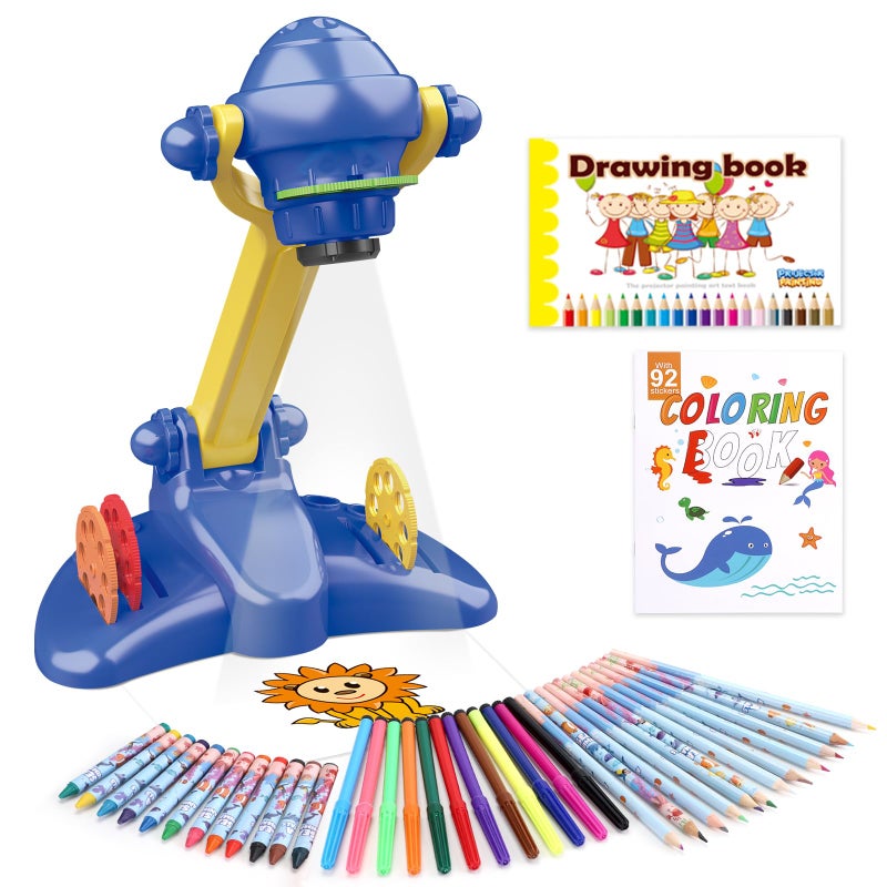 Sumsoltic Drawing Projector for Kids Art and Craft KitIncluding Colored Pencils Crayons Coloring Books Toys for 3 Year Old Boys Blue Drawing Kit v2 - Image 2