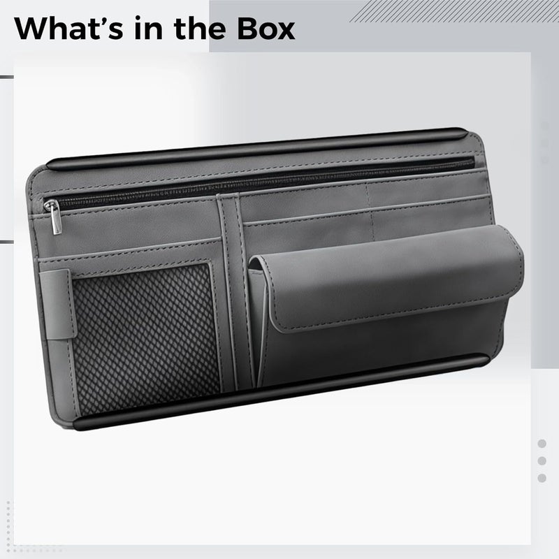 Car Organizer Visor Sun, Leather Suede Storage Grey Case Zipper With, Holder Eyeglass, Slots Card, Pockets Mesh, Dividers Multi-Function Pens Documents, More And For - Image 5