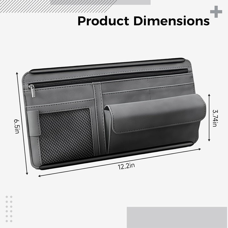 Car Organizer Visor Sun, Leather Suede Storage Grey Case Zipper With, Holder Eyeglass, Slots Card, Pockets Mesh, Dividers Multi-Function Pens Documents, More And For - Image 4