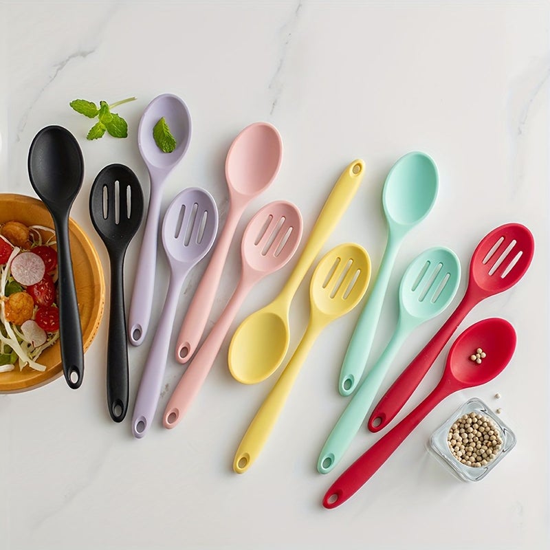 2 Pcs Yellow Silicone Spoon Dinnerware Set Integrated Soup Spoon Salad Spoon High Temperature Resistant Kitchen Cooking Utensils - Image 1