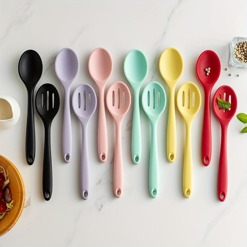 2 Pcs Yellow Silicone Spoon Dinnerware Set Integrated Soup Spoon Salad Spoon High Temperature Resistant Kitchen Cooking Utensils - Image 2