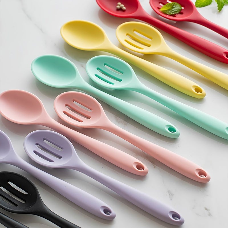 2 Pcs Yellow Silicone Spoon Dinnerware Set Integrated Soup Spoon Salad Spoon High Temperature Resistant Kitchen Cooking Utensils - Image 4