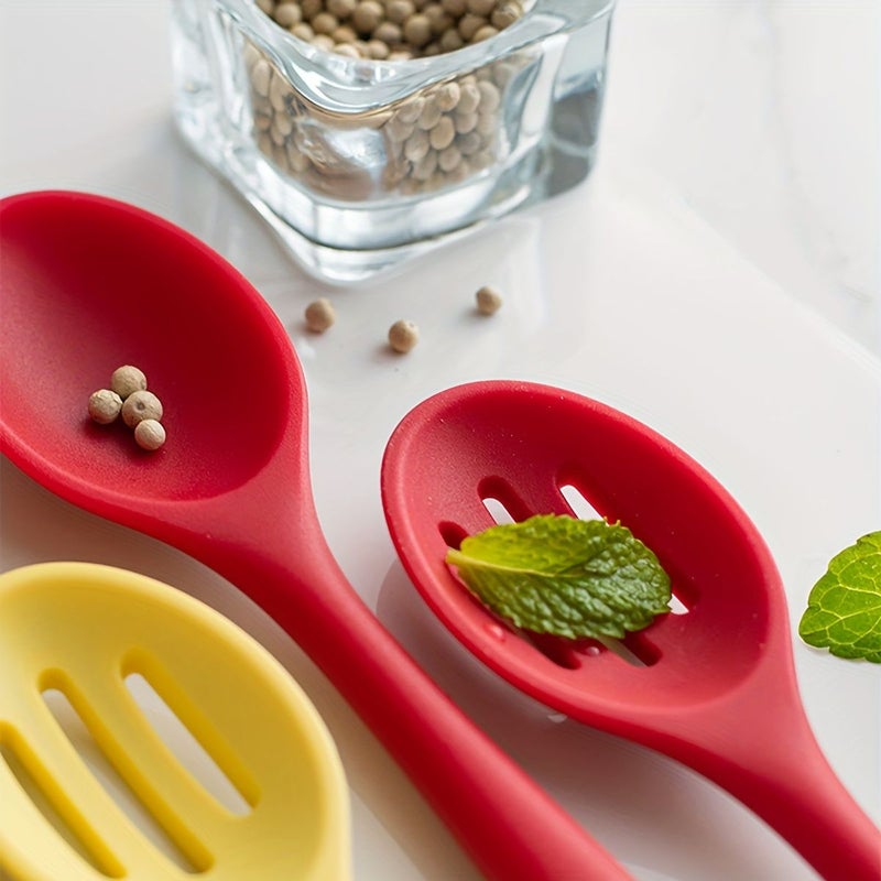 2 Pcs Yellow Silicone Spoon Dinnerware Set Integrated Soup Spoon Salad Spoon High Temperature Resistant Kitchen Cooking Utensils - Image 5