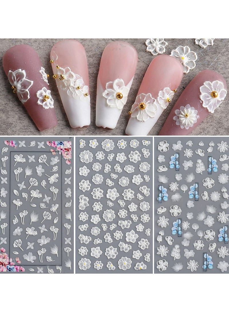 Y&D Flower Nail Art Sticker Decals 5D Hollow Exquisite Pattern Supplies Self-Adhesive Luxurious Decoration White Feather Lace Leaf Carving Design DIY Acrylic  - Image 1