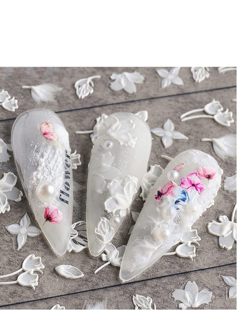 Y&D Flower Nail Art Sticker Decals 5D Hollow Exquisite Pattern Supplies Self-Adhesive Luxurious Decoration White Feather Lace Leaf Carving Design DIY Acrylic  - Image 3