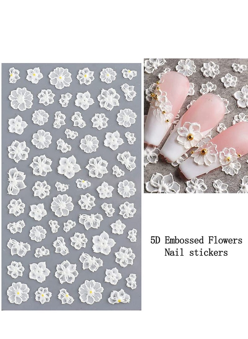 Y&D Flower Nail Art Sticker Decals 5D Hollow Exquisite Pattern Supplies Self-Adhesive Luxurious Decoration White Feather Lace Leaf Carving Design DIY Acrylic  - Image 4