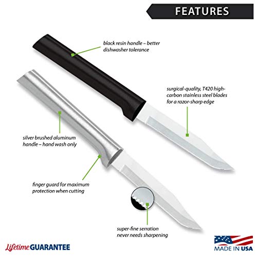 RADA Cutlery Serrated Regular Paring Knife (W242), 3.25" Stainless Steel Hollow Ground Fine-Serrated Blade, Made in USA, Black Handle - Image 2
