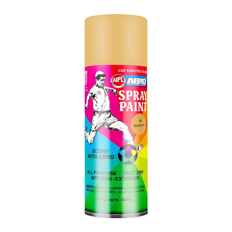Abro SP-34 علبة طلاء رذاذ ملون متعددة الاستخدامات (400 مل، ذهب لامع) جاف سريع للتطبيقات على المعدن، الخشب، الجدران، السيارات والدراجات النارية - Image 1