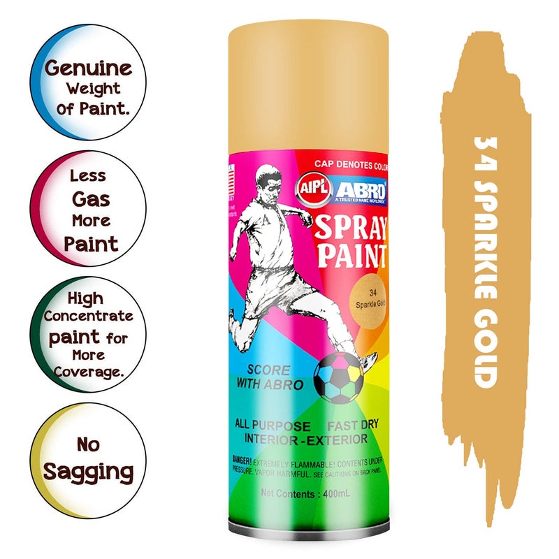 Abro SP-34 علبة طلاء رذاذ ملون متعددة الاستخدامات (400 مل، ذهب لامع) جاف سريع للتطبيقات على المعدن، الخشب، الجدران، السيارات والدراجات النارية - Image 3