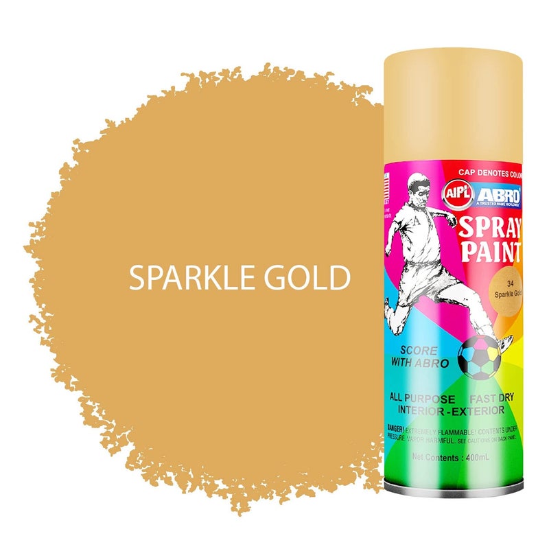 Abro SP-34 علبة طلاء رذاذ ملون متعددة الاستخدامات (400 مل، ذهب لامع) جاف سريع للتطبيقات على المعدن، الخشب، الجدران، السيارات والدراجات النارية - Image 2