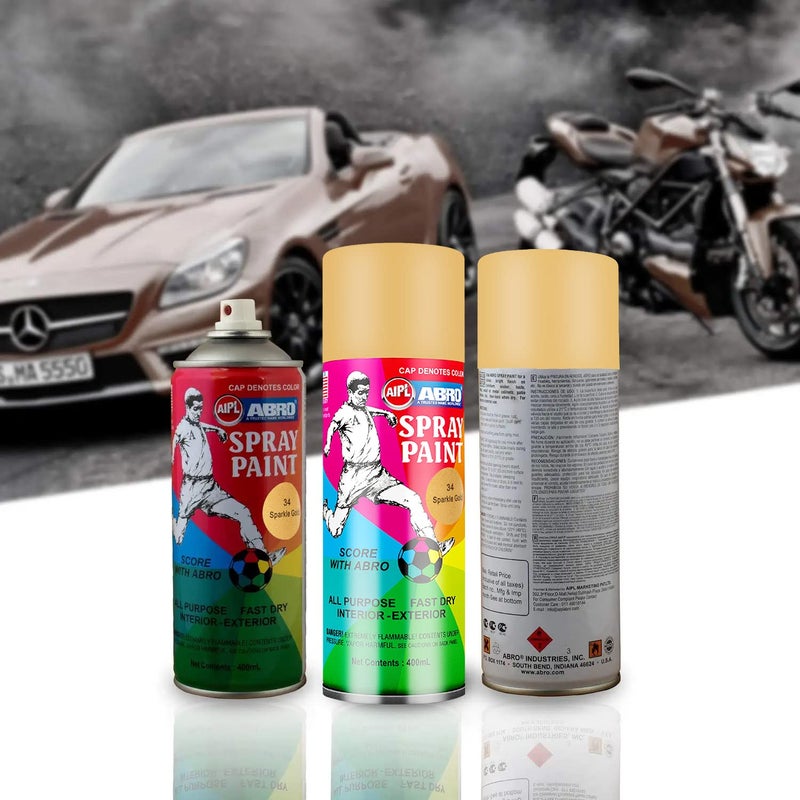 Abro SP-34 علبة طلاء رذاذ ملون متعددة الاستخدامات (400 مل، ذهب لامع) جاف سريع للتطبيقات على المعدن، الخشب، الجدران، السيارات والدراجات النارية - Image 5