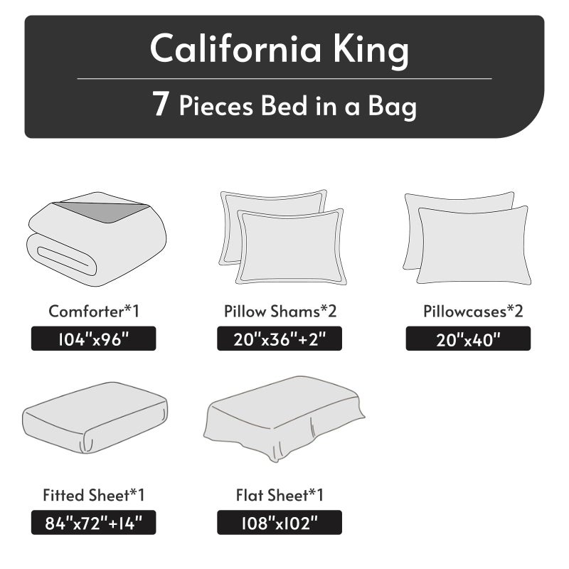 MUXHOMO 7 Pieces California King Comforter Set, Reversible Bed in a Bag Cal King Size, All Season Bedding Set with Comforter, Flat Sheet, Fitted Sheet, Pillowcases & Shams, Beige & White - Image 5