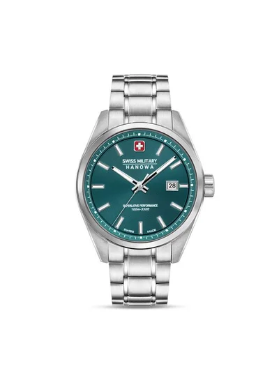 SWISS MILITARY HANOWA Pioneer 41mm Men's Watch with Green Dial & Stainless Steel Bracelet