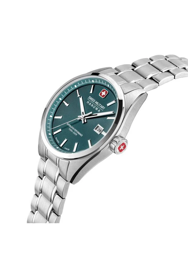 سويس ميليتري هانوا Pioneer 41mm Men's Watch with Green Dial & Stainless Steel Bracelet