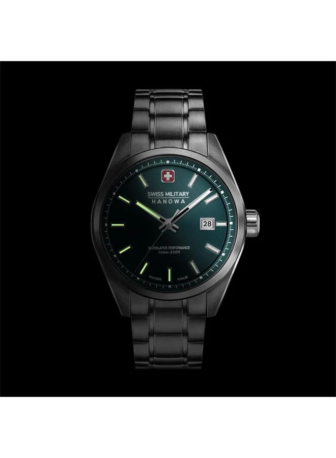 SWISS MILITARY HANOWA Pioneer 41mm Men's Watch with Green Dial & Stainless Steel Bracelet