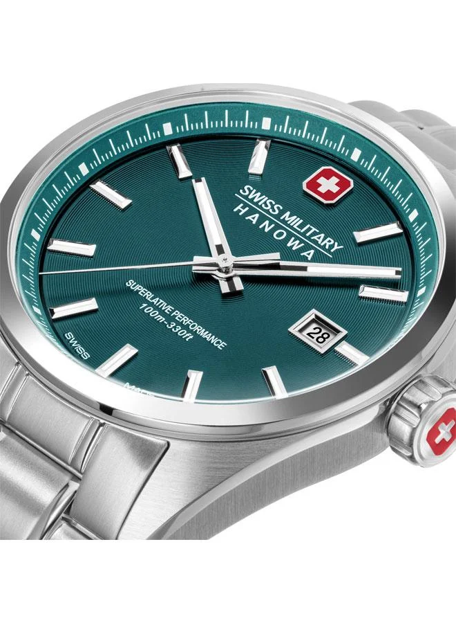 SWISS MILITARY HANOWA Pioneer 41mm Men's Watch with Green Dial & Stainless Steel Bracelet