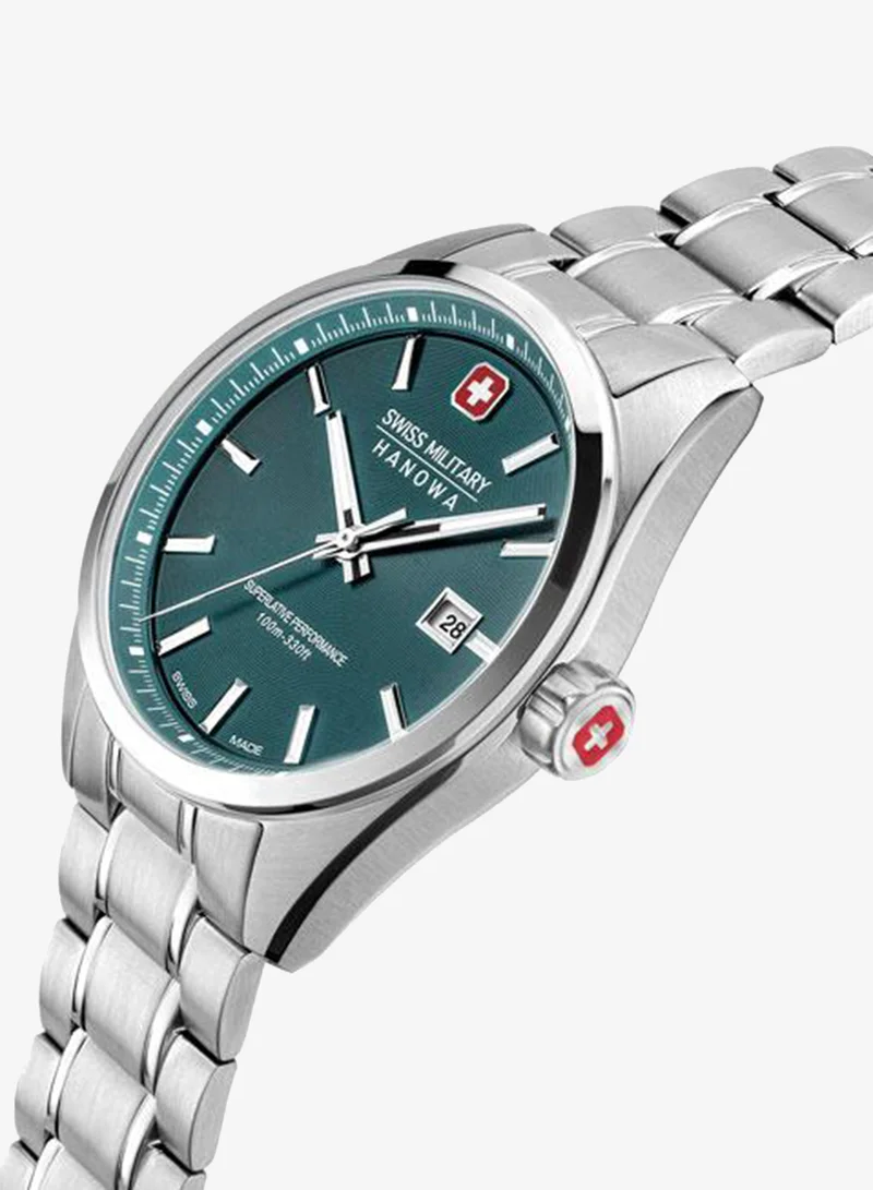 SWISS MILITARY HANOWA Pioneer 41mm Men's Watch with Green Dial & Stainless Steel Bracelet